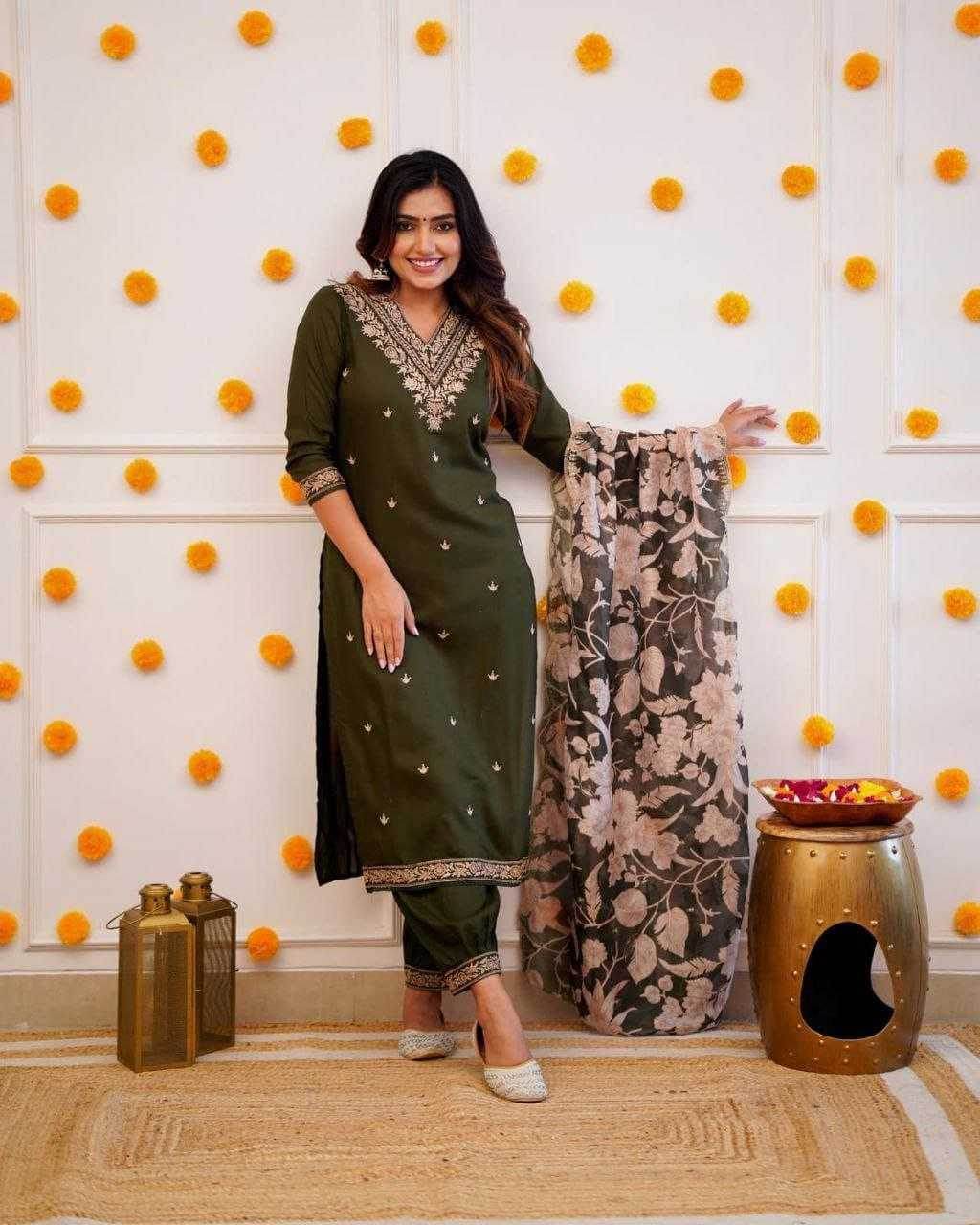 Viscose Rayon Embroidery Designer Suit - MYLUXURY LANE ENTERPRISE